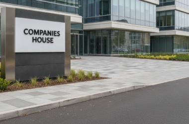 Freestanding Companies House sign by the road, illustrating mandatory software filing from April 2028
