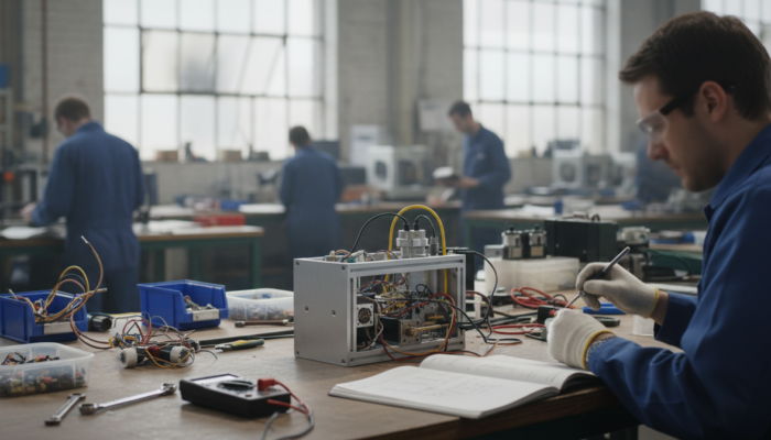 R&D advance assurance: engineers working on a prototype in a workshop