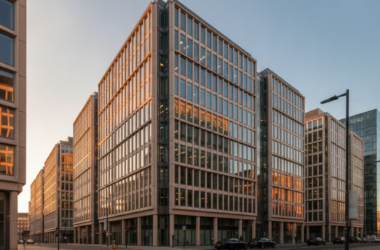 UK subsidiary audit: modern corporate office buildings in a UK business district