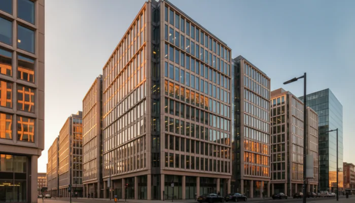 UK subsidiary audit: modern corporate office buildings in a UK business district